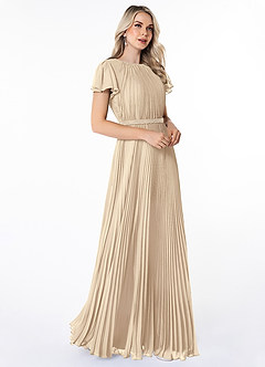 Azazie Kara Modest Bridesmaid Dresses A-Line Pleated Chiffon Floor-Length Dress image3