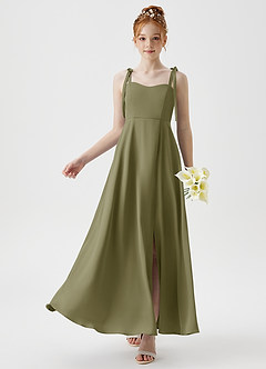 Azazie Rosey Junior Vestido de Pistacho de Satén Elástico de Corte En A con Escote de Corazón image1