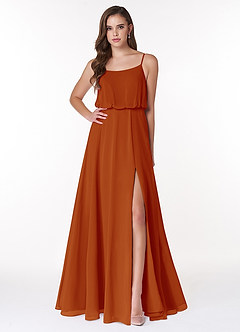 Azazie Lupe Bridesmaid Dresses Paprika A-Line Scoop Blouson Chiffon Dress image1