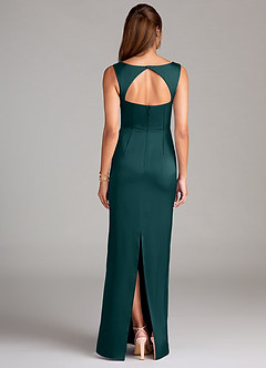 Azazie Flori Robes de demoiselle d'honneur Robe Fourreau en Satin extensible Fente Latérale Vert Pin image2