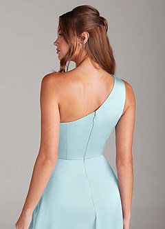 Azazie Brooke Brautjungfernkleider A-Linie One-Shoulder Stretch-Satin Kleid Wolke Blau image3