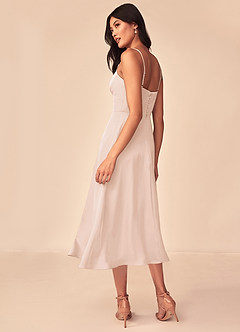 Azazie Dottie Robes de demoiselle d'honneur Robe Trapèze en Satin extensible Rose Pâle image5
