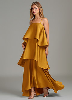 Azazie Azalea Bridesmaid Dresses Butterscotch A-Line Ruched Stretch Satin Dress image3
