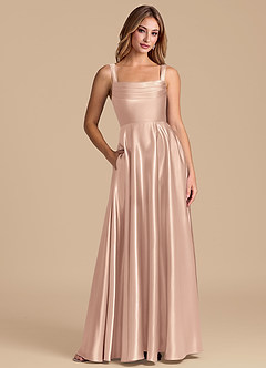 Azazie Shaude Bridesmaid Dresses English Rose A-Line Pleated Metallic Satin Dress image1