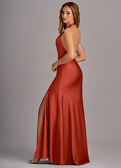 Azazie Lorena Bridesmaid Dresses Rust Mermaid Pleated Stretch Satin Dress image5