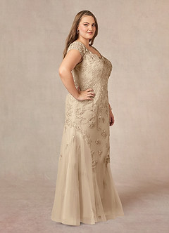Azazie Marbella Mother of the Bride Dresses Champagne Mermaid Queen Anne Sequins Lace Dress image11