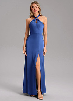 Azazie Tracie Bridesmaid Dresses Royal Blue A-Line Side Slit Stretch Satin Dress image5