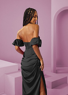 Barbie ♥ Azazie Jurken voor bruidsmeisjes Converteerbaar Jurk van Stretch Satijn met Kolom Off the Shoulder Zwart image8