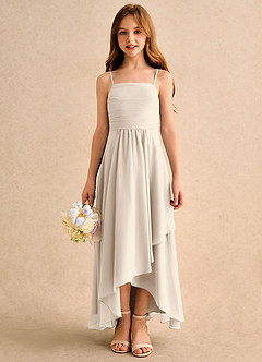 Azazie Twilight Dance Girls Formal Flower Girl Dresses White Alabaster A-Line Pleated Chiffon Dress image3