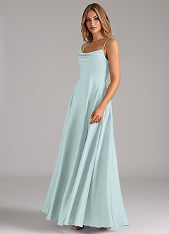 Azazie Elle Bridesmaid Dresses Sea Glass A-Line Pleated Stretch Satin Dress image6