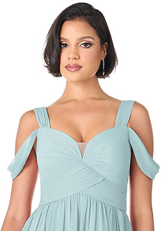Azazie Lianne Brautjungfernkleider A-Linie Schulterfrei Chiffon Kleid Nebel image5