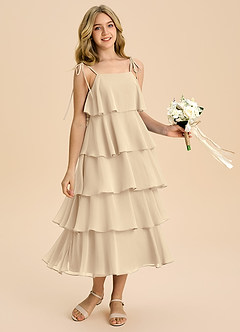 Azazie Shortcake Junior Champagne A-Line Bow Chiffon Dress image5