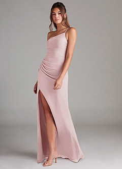 Azazie Eren Brautjungfernkleider Etui One-Shoulder Chiffon Kleid Zartrosa image5