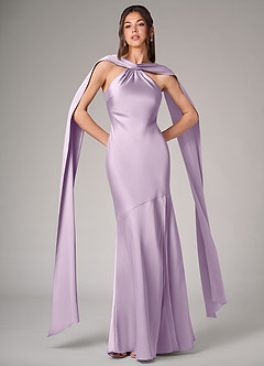 Azazie Kinsley Bridesmaid Dresses Frosted Lilac Mermaid Side Slit Stretch Satin Dress image1