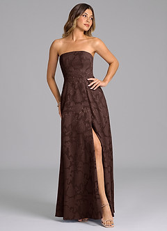 Azazie Wren Abiti da Damigella Abito A-Line in Burnout Floreale Senza Cinturino Ganache image7