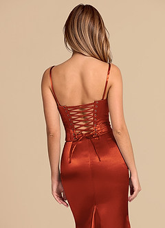 Azazie Sorrel Vestidos de madrinha de casamento Vestido Páprica de Cetim Metálico de sereia com Espartilho image8