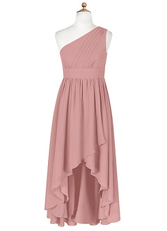 Azazie Mathilda Junior Vestido de Rosa Polvorienta de Gasa de Corte En A con Plisado image6