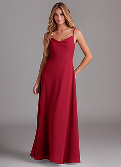 Azazie Daenerys Brautjungfernkleider A-Linie Kutte Chiffon Kleid Scharlachrot image1
