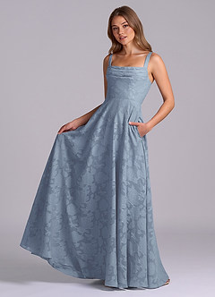 Azazie Shaude Bridesmaid Dresses Dusty Blue A-Line Pleated Floral Burnout Dress image5