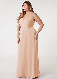 Azazie Daenerys Robes de demoiselle d'honneur Robe Trapèze en Mousseline de soie Col bénitier Rose Perle image12