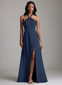 Azazie Tracie Robes de demoiselle d'honneur Robe Trapèze en Mousseline de soie Plissée Bleu Marine Foncé image4