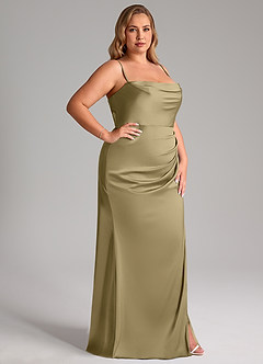Azazie Leonis Bridesmaid Dresses Moss Green Mermaid Pleated Stretch Satin Convertible Dress image14
