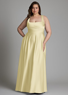 Azazie Azaria Brautjungfernkleider A-Linie Korsett Stretch-Satin Kleid Zitronensorbet image7