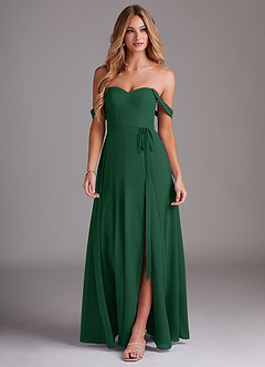 Azazie Aaron Final Sale Dark Green A-Line Off the Shoulder Chiffon Convertible Dress image4