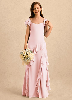Azazie Ada Girls Formal Flower Girl Dresses Blushing Pink Sheath Ruched Chiffon Dress image4