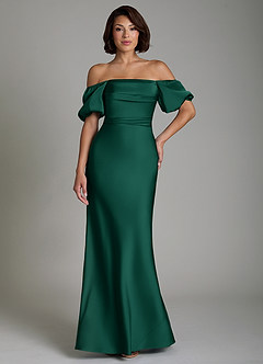 Azazie Lea Bridesmaid Dresses Emerald Mermaid Off the Shoulder Stretch Satin Convertible Dress image8