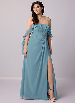 Barbie ♥ Azazie Bridesmaid Dresses Moody Blue A-Line Off the Shoulder Chiffon Convertible Dress image8