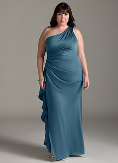 Azazie Latrice Bridesmaid Dresses Bermuda Sheath One Shoulder Cascading Ruffles Stretch Satin Dress image6