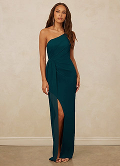 Christian Siriano Bridal for Azazie 1003 Bridesmaid Dresses Pine Sheath One Shoulder Chiffon Dress image1