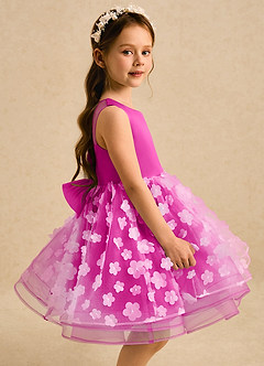 Azazie Billie Flower Girl Dresses Fuchsia Ball-Gown Pleated Matte Satin Dress image3