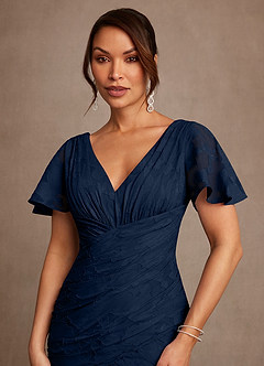 Azazie Jolene Kleider für die Brautmutter Meerjungfrau-Linie Plissee Blumen-Burnout Kleid Dunkelmarine image5