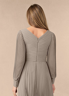 Azazie Zina Mother of the Bride Dresses Taupe A-Line Pleated Chiffon Dress image6