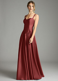 Azazie Evadina Brautjungfernkleider Eine Linie Korsett Stretch-Satin Kleid Terrakotta image3