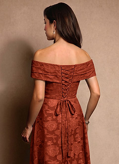 Azazie New Britain Mother of the Bride Dresses Auburn A-Line Pleated Floral Burnout Dress image7