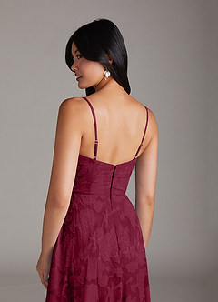 Azazie Moira Bridesmaid Dresses Burgundy A-Line Side Slit Floral Burnout Dress image6