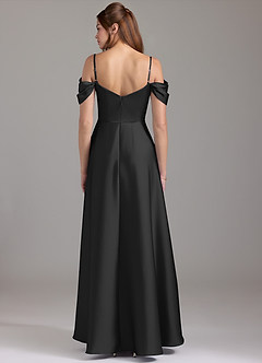 Azazie Marley Bridesmaid Dresses Black A-Line Off the Shoulder Stretch Satin Convertible Dress image5