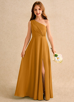 Azazie Puddles Girls Formal Flower Girl Klänningar Klä A-Line i Chiffong Ena axeln image1