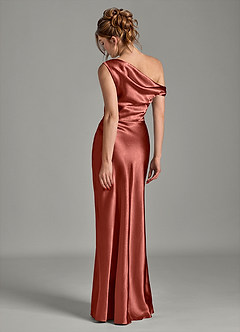 Azazie Emerson Robes de demoiselle d'honneur Robe Sirène en Satiné métallisé Épaule décolletée Terracotta image2