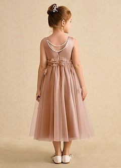Azazie Lux Flower Girl Dresses Champagne Rose A-Line Beaded Tulle Dress image2