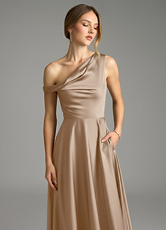 Azazie Xanthe Brautjungfernkleider A-Linie Schulterfrei Stretch-Satin Kleid Taupe image5