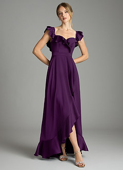 Azazie Lyra Bridesmaid Dresses Grape A-Line Off the Shoulder Stretch Satin Convertible Dress image3