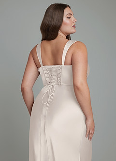 Azazie Agustina Bridesmaid Dresses White Alabaster Mermaid Corset Stretch Satin Dress image13