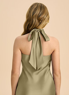 Azazie Chickie Junior Etui Plissee Stretch-Satin Kleid Moosgrün image6