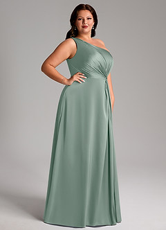 Azazie Brooke Robes de demoiselle d'honneur Robe Trapèze en Satin extensible Une épaule Sauge D'argent image11