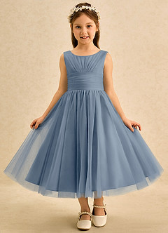 Azazie Macaron Jurken voor bloemenmeisjes A-Lijn Jurk van Tule Geplooid Schemering image3