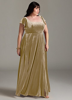 Azazie Bondi Brautjungfernkleider A-Linie Seitliche Cut-Outs Samt Kleid Goldene Bräune image9